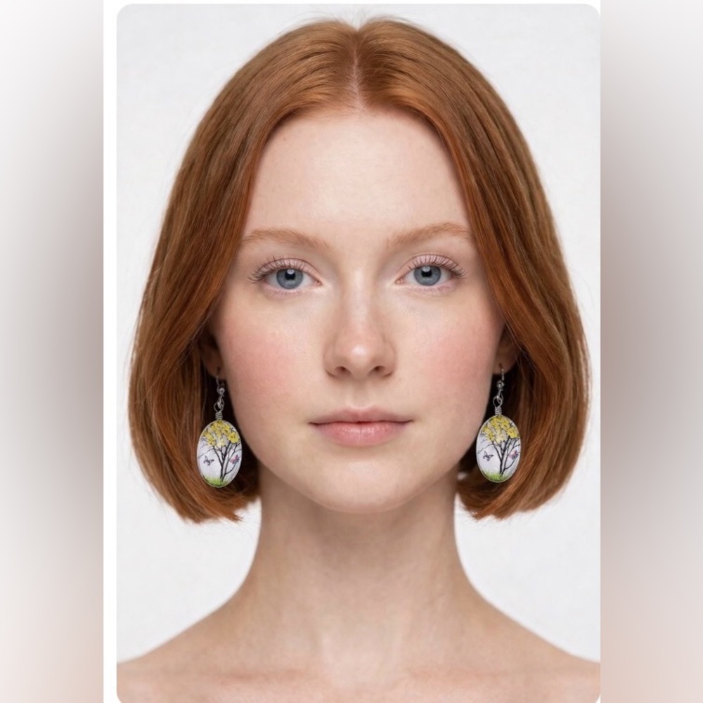 Yellow Floral Tree Drop Earrings - Women's Jewelry - Picture 4 of 10